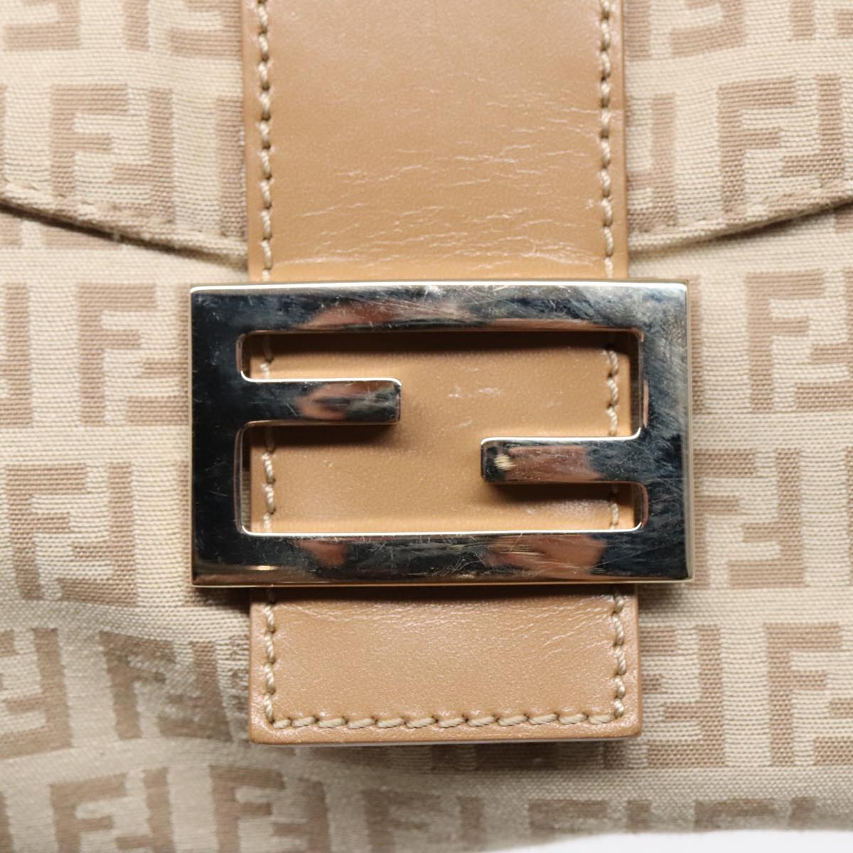 FENDI Zucchino Canvas Mamma Baguette Shoulder Bag Beige Gold yk15046A