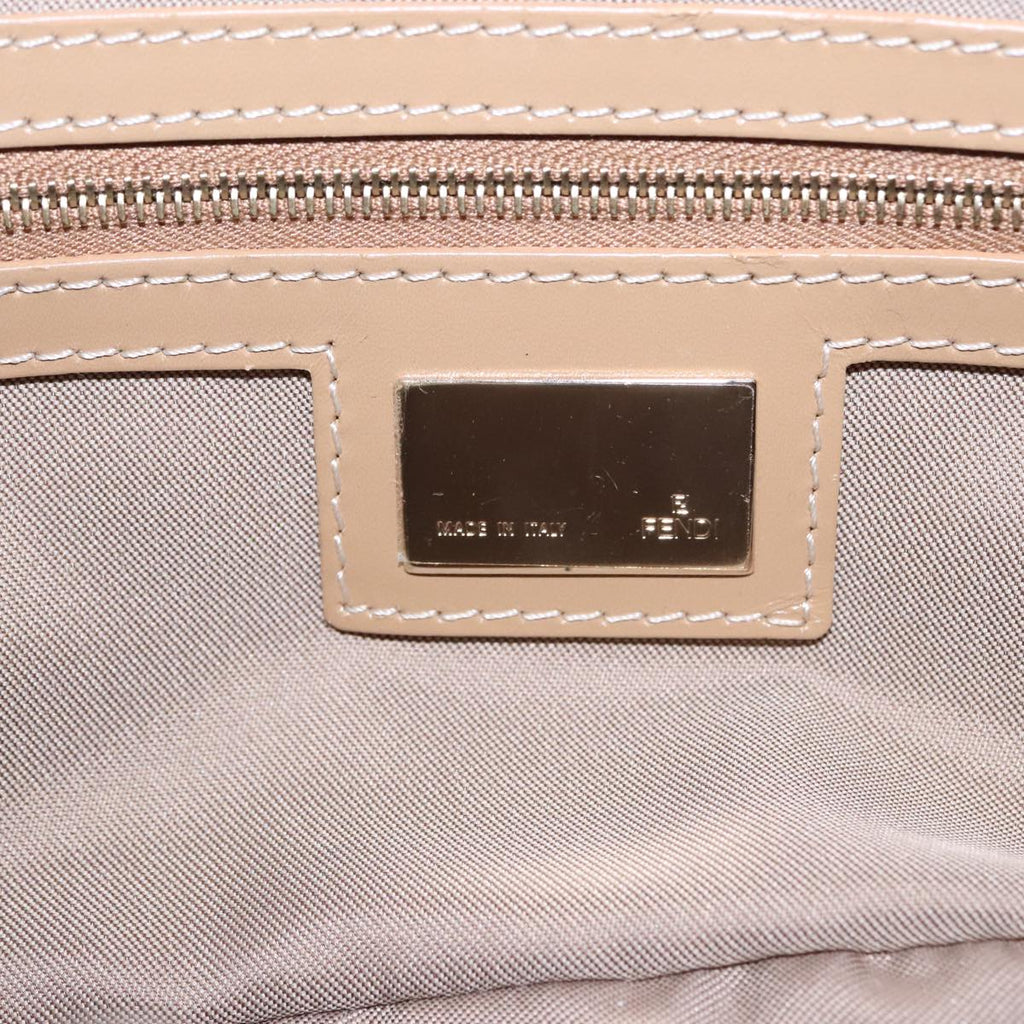 FENDI Zucchino Canvas Mamma Baguette Shoulder Bag Beige Gold yk15046A