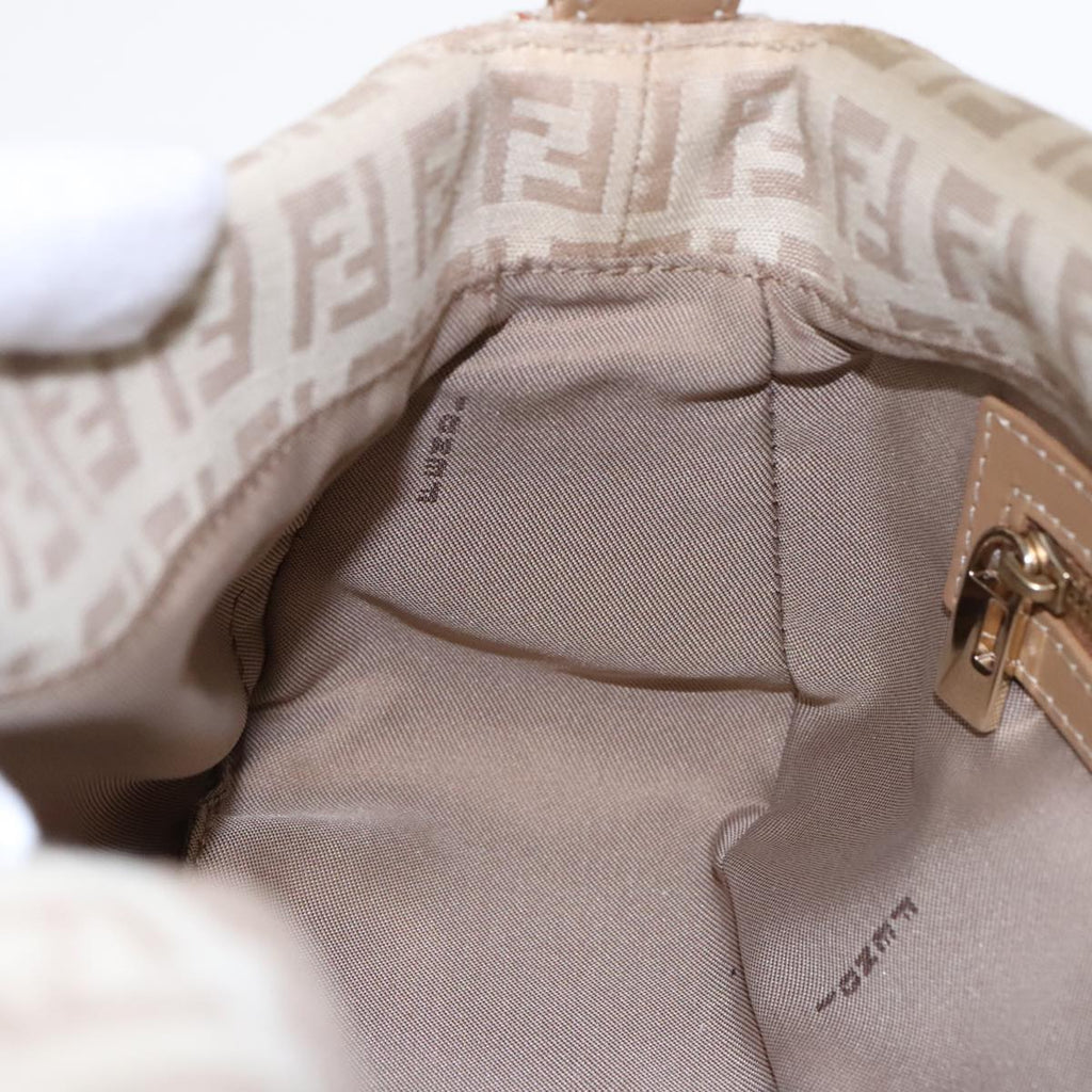 FENDI Zucchino Canvas Mamma Baguette Shoulder Bag Beige Gold yk15046A