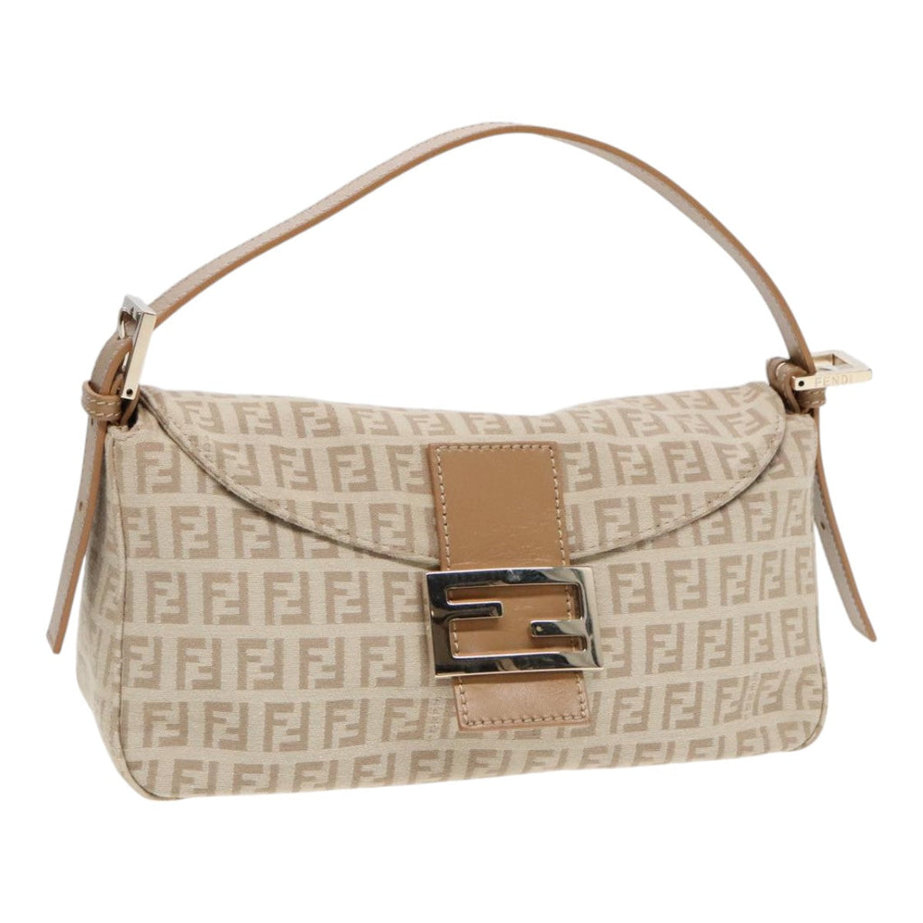FENDI Zucchino Canvas Mamma Baguette Shoulder Bag Beige Gold yk15046A