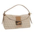 FENDI Zucchino Canvas Mamma Baguette Shoulder Bag Beige Gold yk15046A