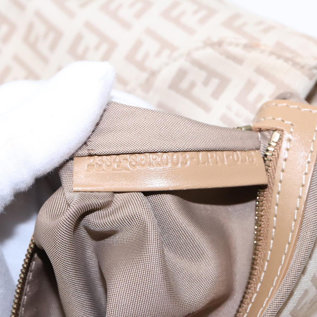 FENDI Zucchino Canvas Mamma Baguette Shoulder Bag Beige Gold yk15046A