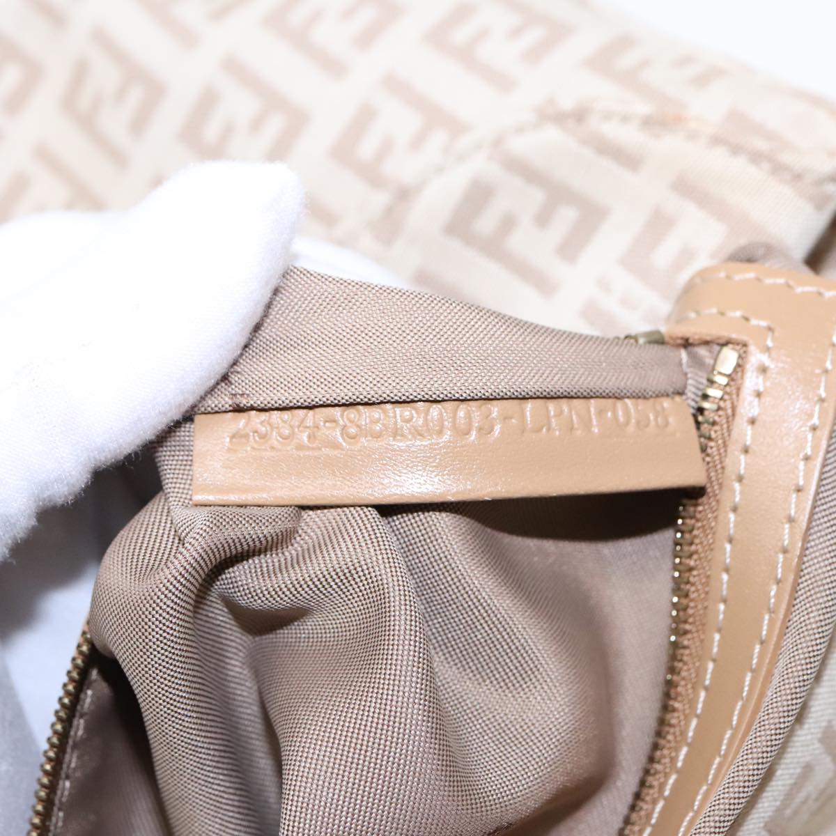 FENDI Zucchino Canvas Mamma Baguette Shoulder Bag Beige Gold yk15046A