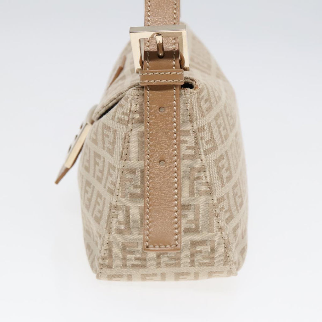 FENDI Zucchino Canvas Mamma Baguette Shoulder Bag Beige Gold yk15046A