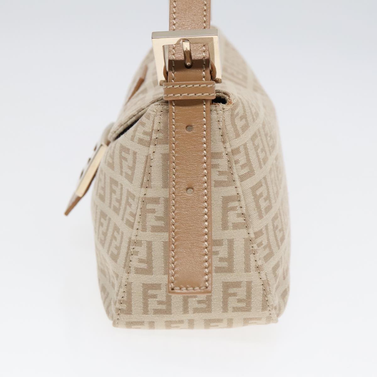 FENDI Zucchino Canvas Mamma Baguette Shoulder Bag Beige Gold yk15046A