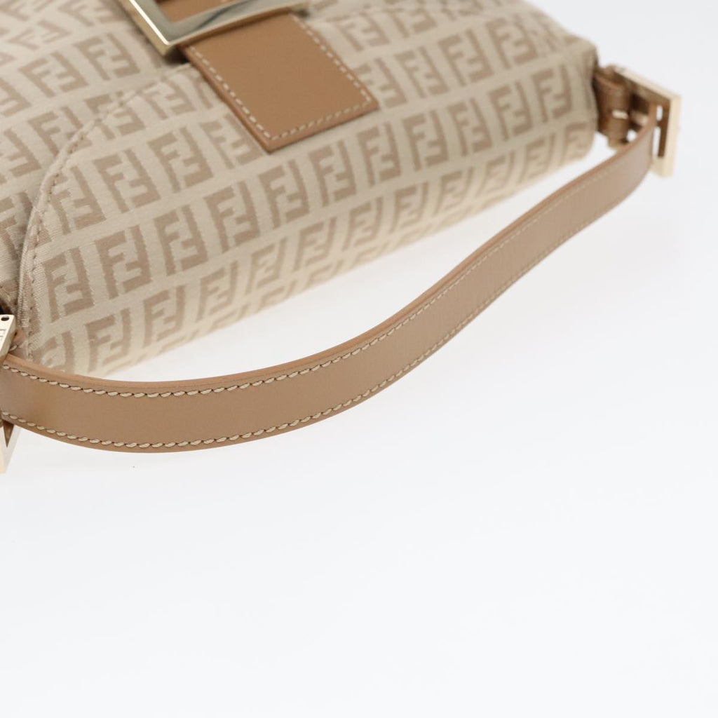 FENDI Zucchino Canvas Mamma Baguette Shoulder Bag Beige Gold yk15046A