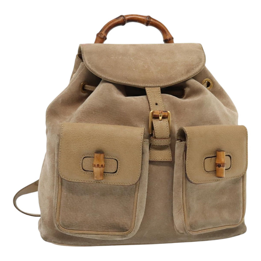 GUCCI Bamboo Backpack Suede Outlet Beige Gold 003 1998 0016 yk15048
