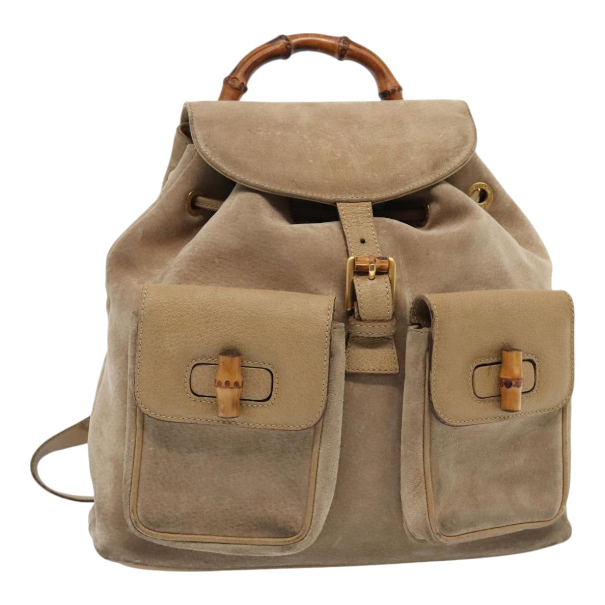 GUCCI Bamboo Backpack Suede Outlet Beige Gold 003 1998 0016 yk15048