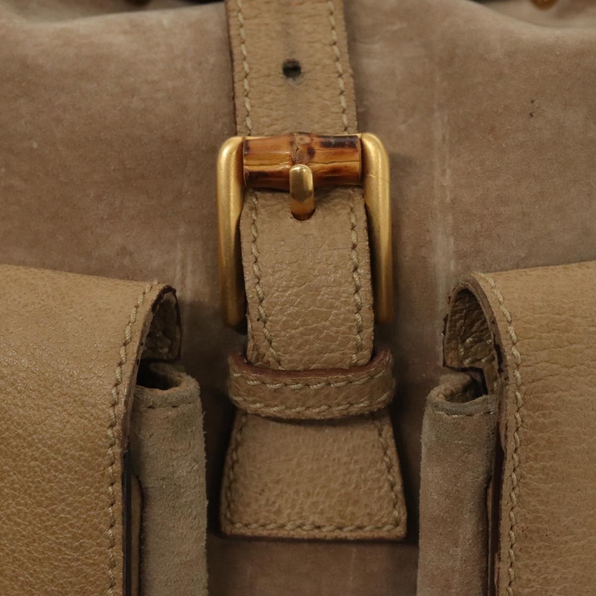 GUCCI Bamboo Backpack Suede Outlet Beige Gold 003 1998 0016 yk15048