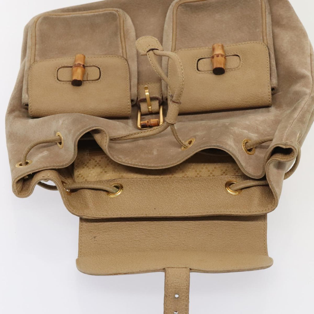 GUCCI Bamboo Backpack Suede Outlet Beige Gold 003 1998 0016 yk15048