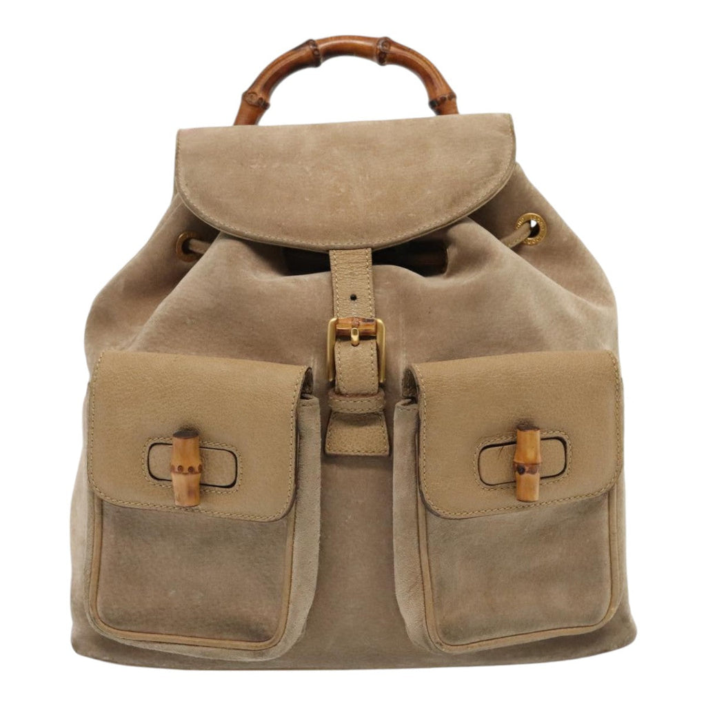 GUCCI Bamboo Backpack Suede Outlet Beige Gold 003 1998 0016 yk15048