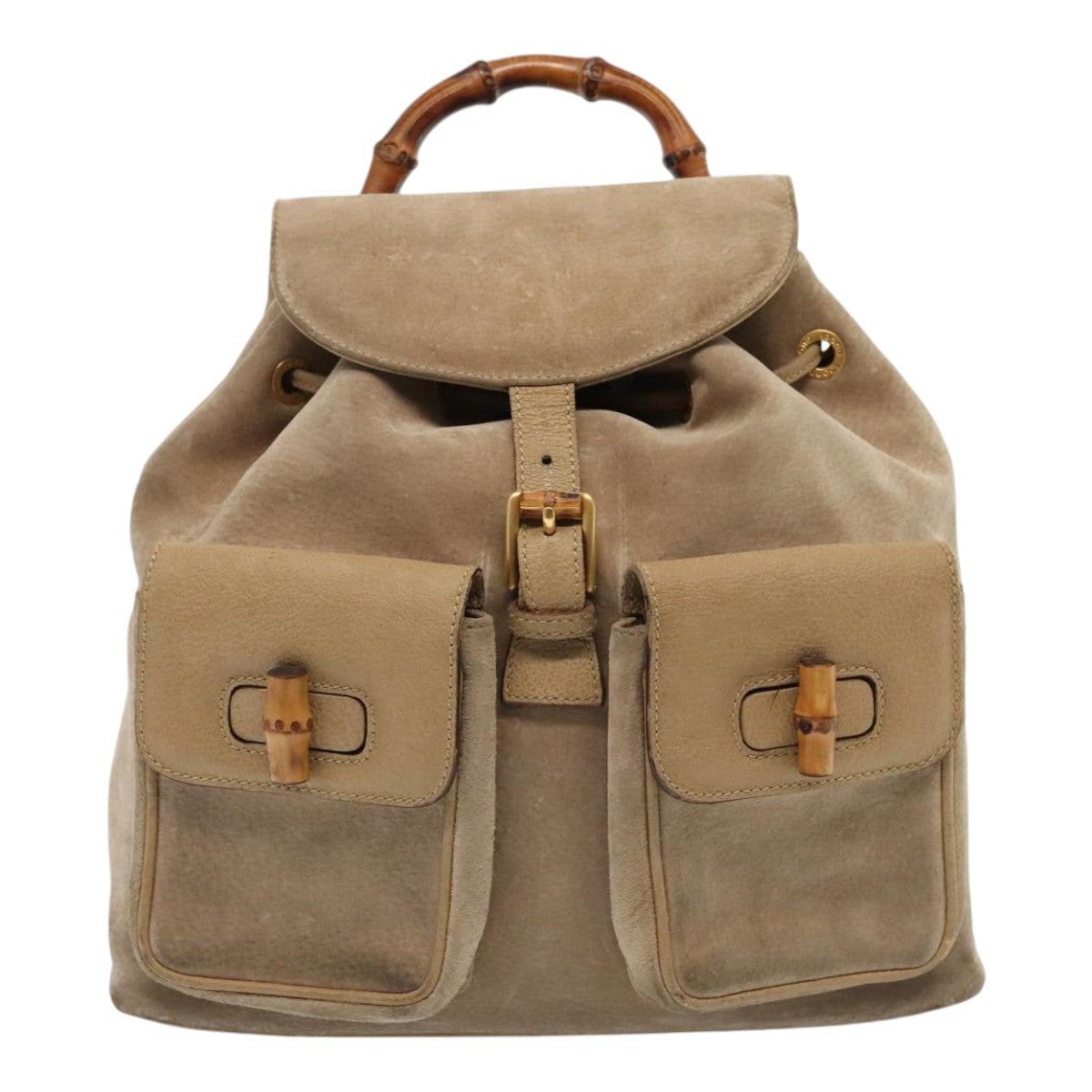 GUCCI Bamboo Backpack Suede Outlet Beige Gold 003 1998 0016 yk15048