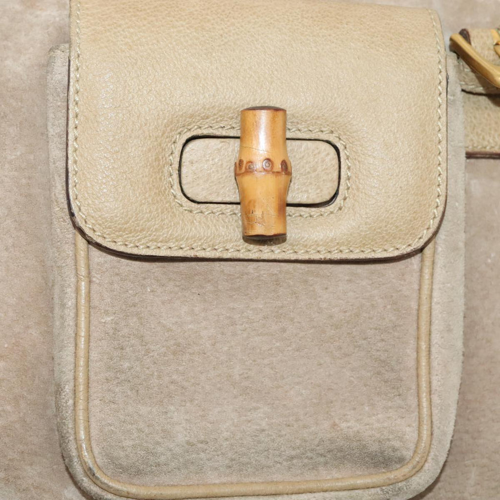 GUCCI Bamboo Backpack Suede Outlet Beige Gold 003 1998 0016 yk15048