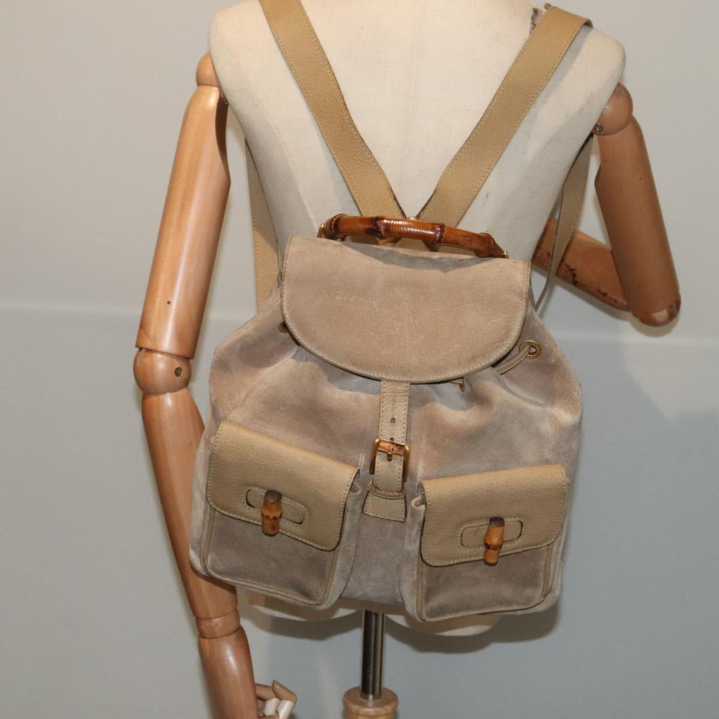 GUCCI Bamboo Backpack Suede Outlet Beige Gold 003 1998 0016 yk15048
