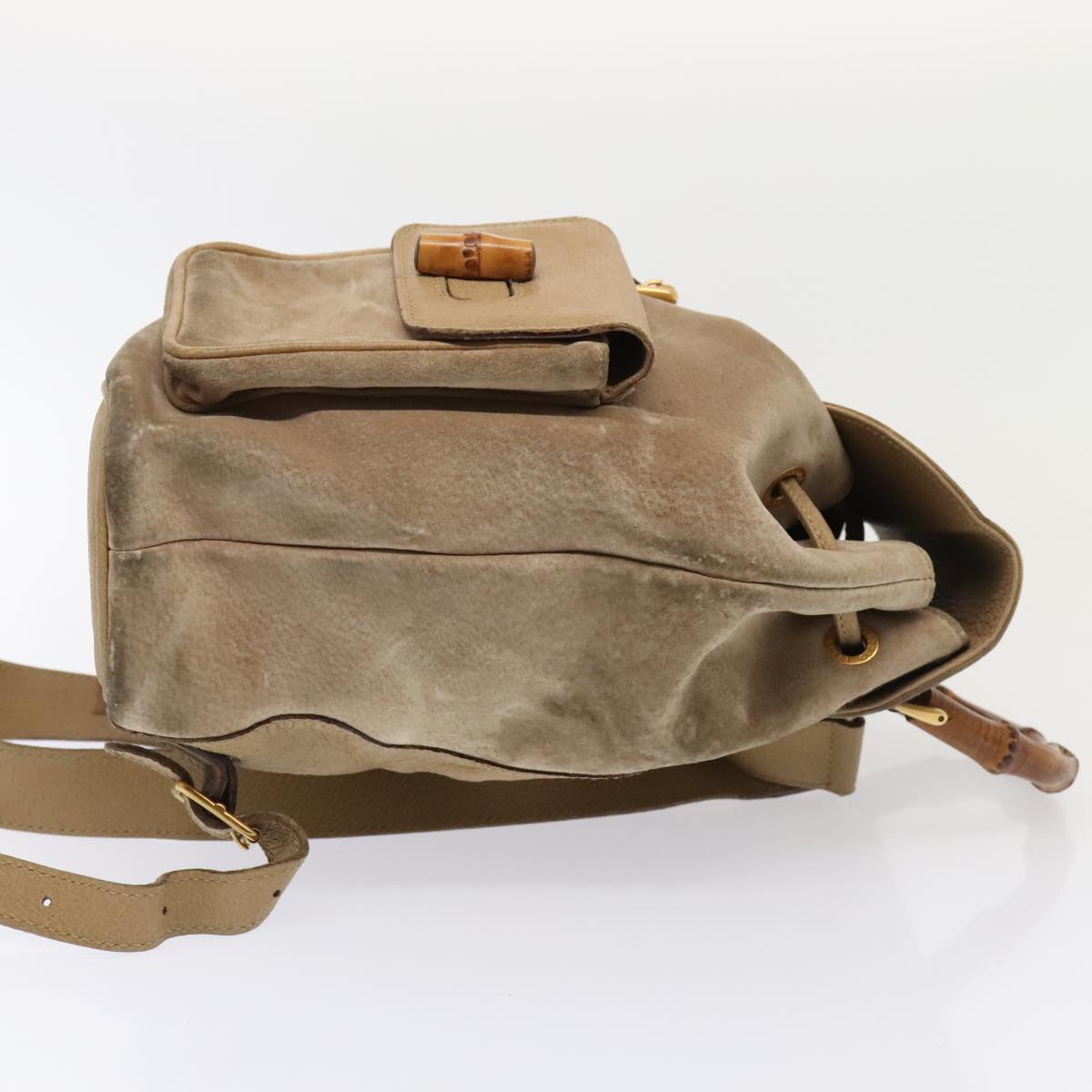 GUCCI Bamboo Backpack Suede Outlet Beige Gold 003 1998 0016 yk15048