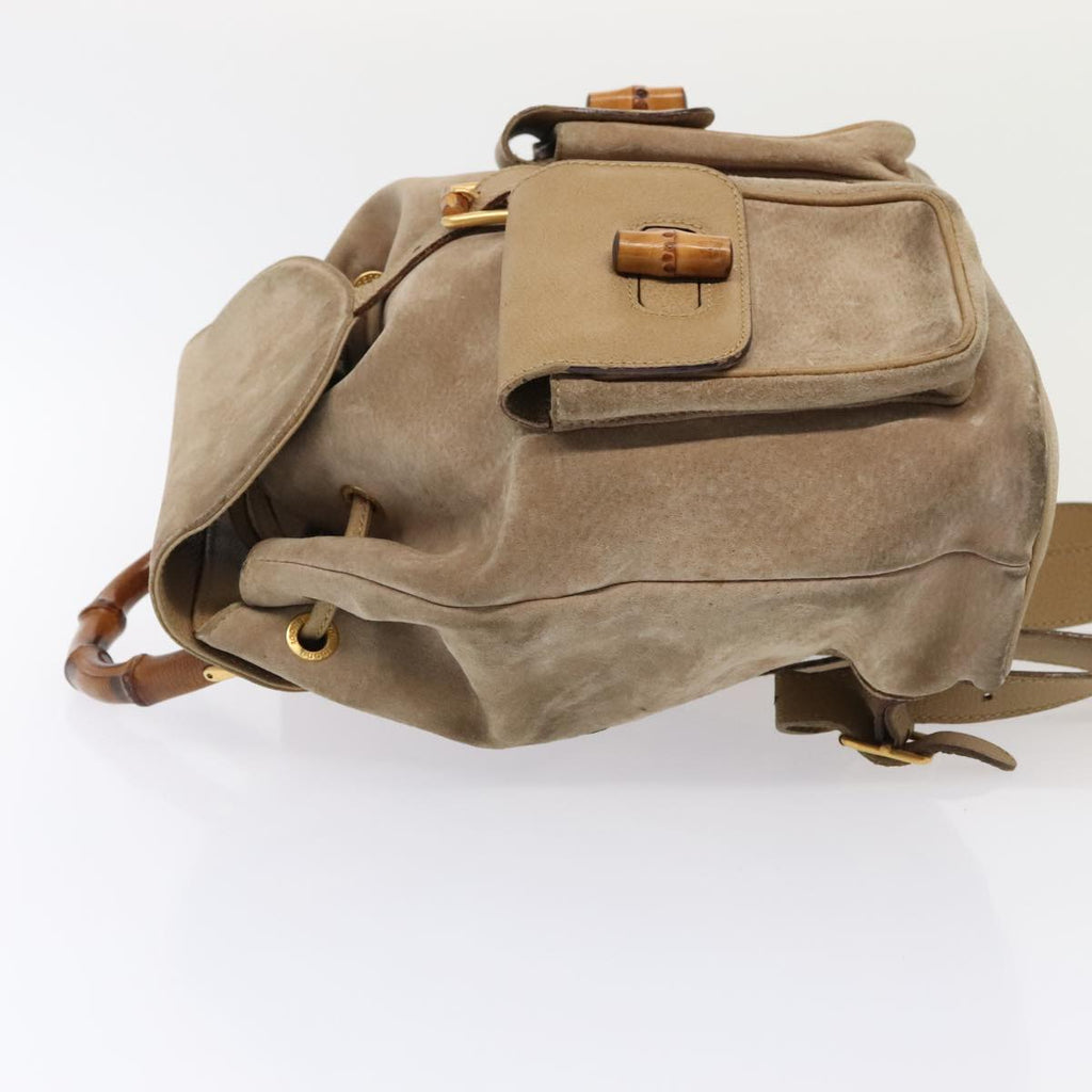 GUCCI Bamboo Backpack Suede Outlet Beige Gold 003 1998 0016 yk15048