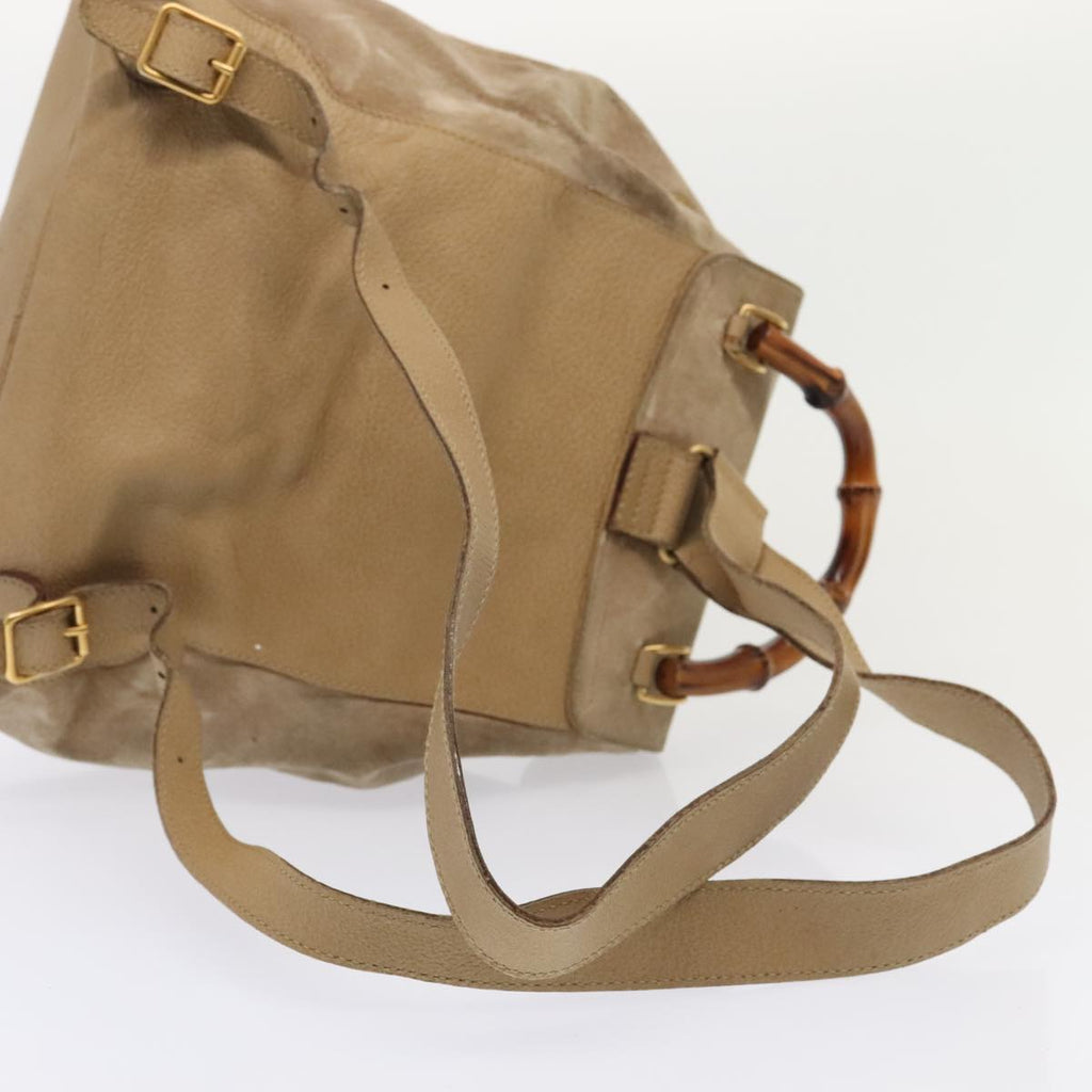 GUCCI Bamboo Backpack Suede Outlet Beige Gold 003 1998 0016 yk15048