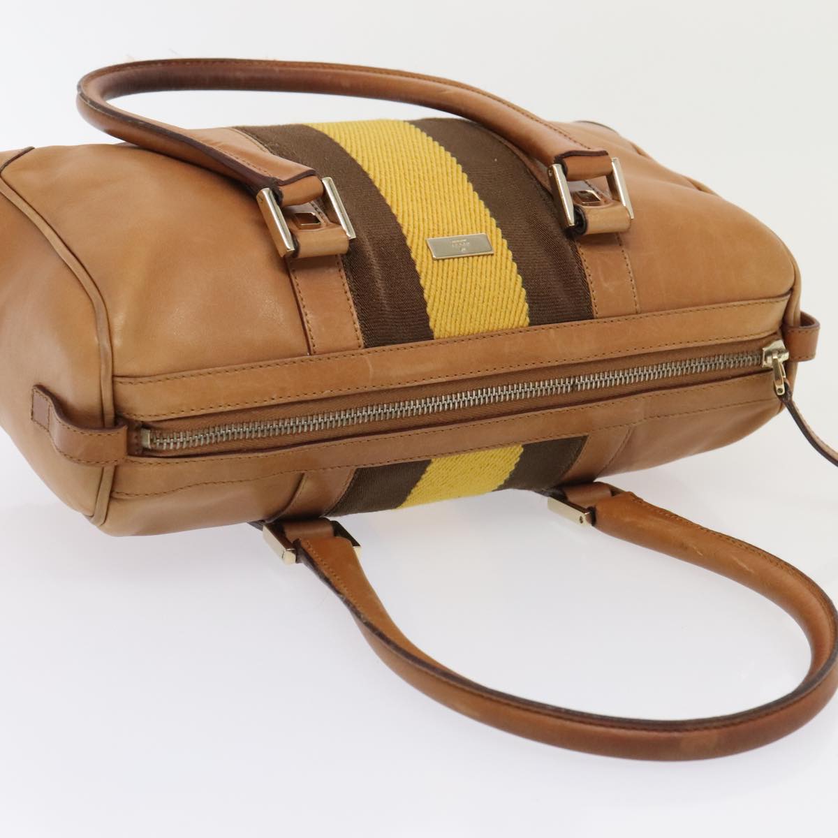 GUCCI Sherry Line Hand Bag Leather Brown Yellow gold 000 0851 yk15053