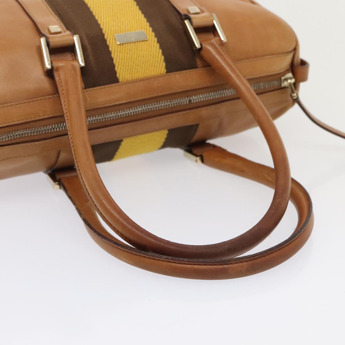 GUCCI Sherry Line Hand Bag Leather Brown Yellow gold 000 0851 yk15053