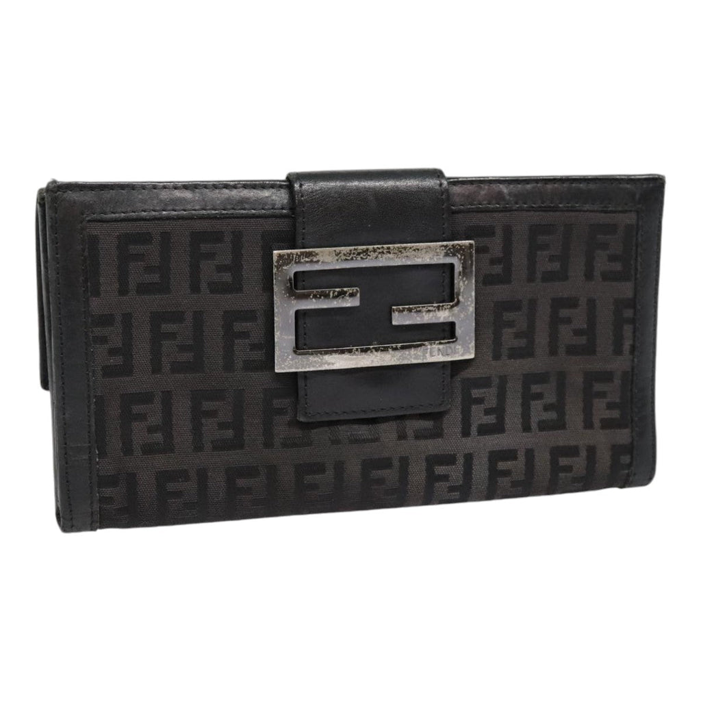 FENDI Zucchino Canvas Long Wallet Black Silver yk15074