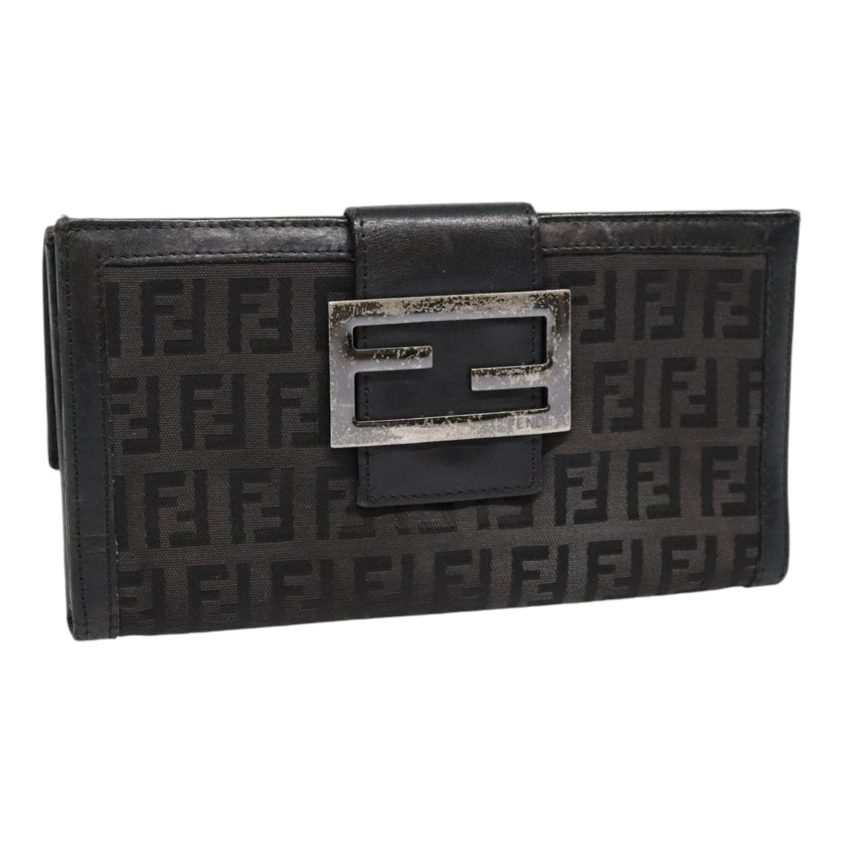 FENDI Zucchino Canvas Long Wallet Black Silver yk15074
