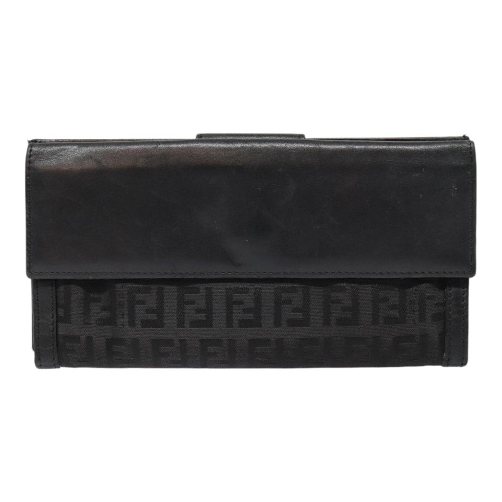 FENDI Zucchino Canvas Long Wallet Black Silver yk15074