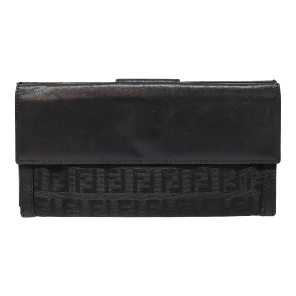 FENDI Zucchino Canvas Long Wallet Black Silver yk15074