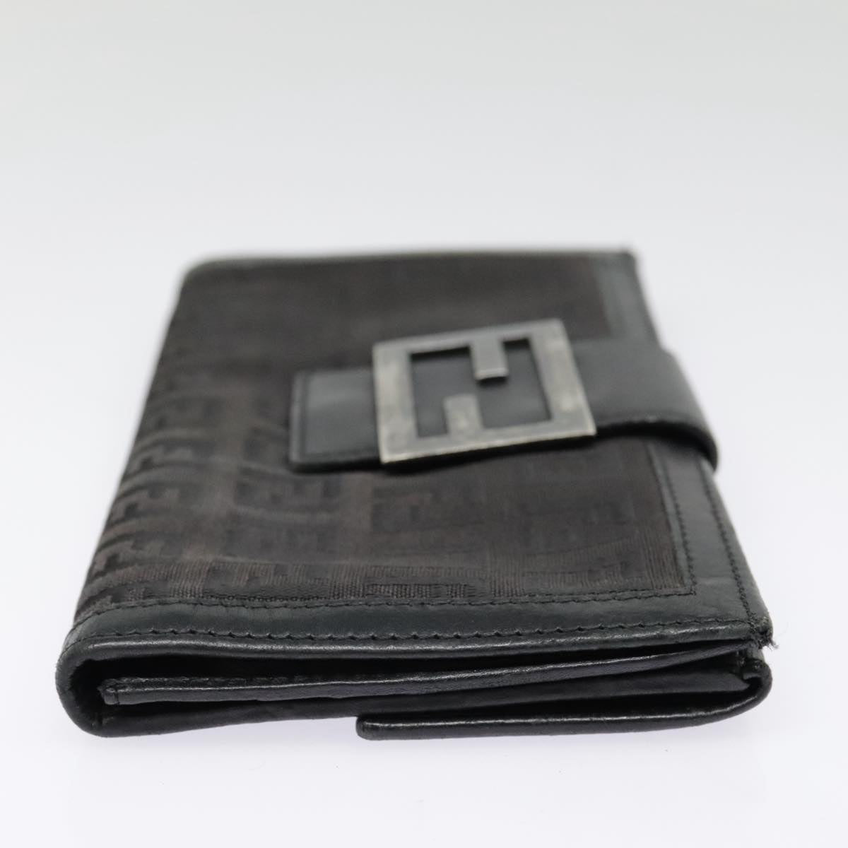 FENDI Zucchino Canvas Long Wallet Black Silver yk15074