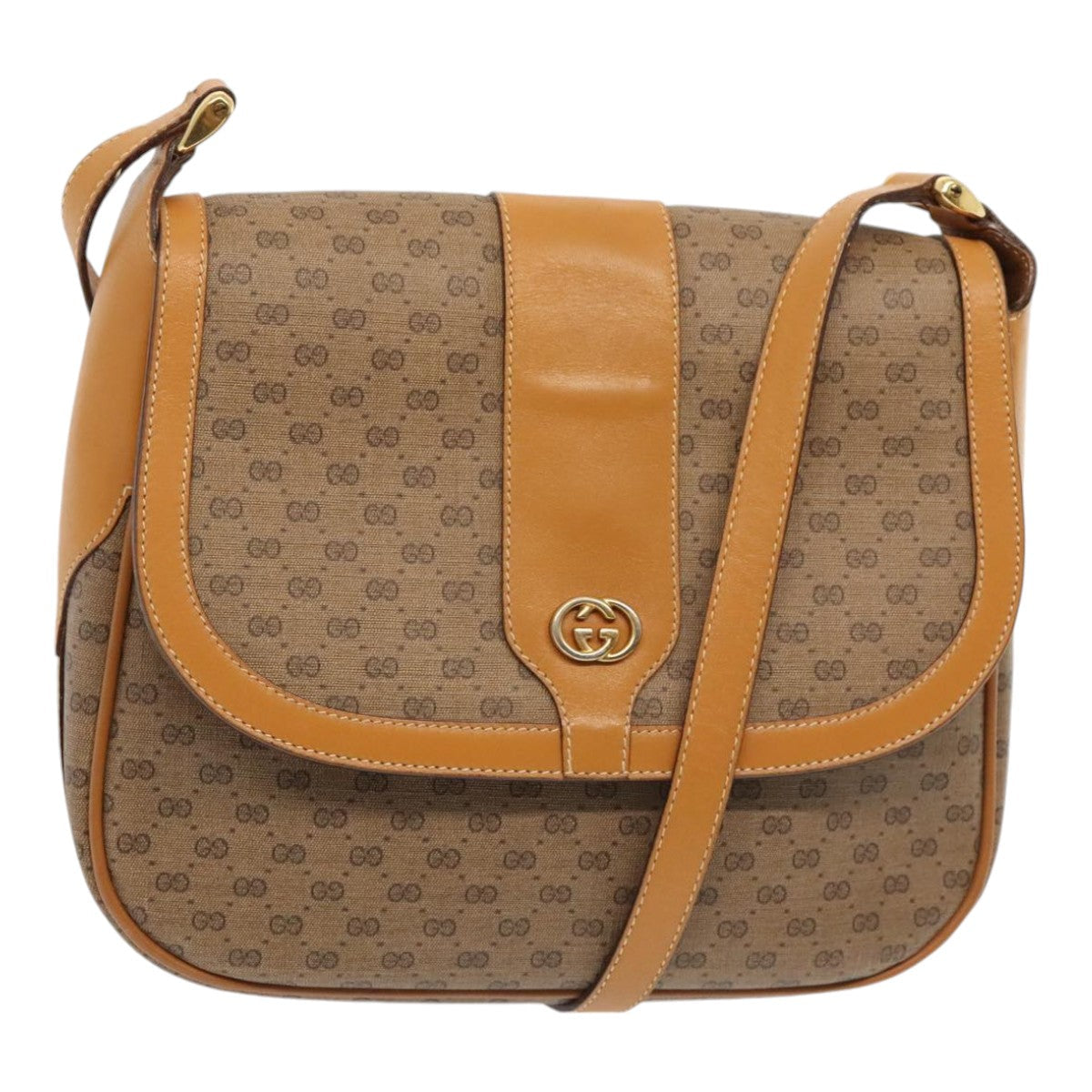 GUCCI Micro GG Supreme Shoulder Bag PVC Leather Beige Gold yk15078