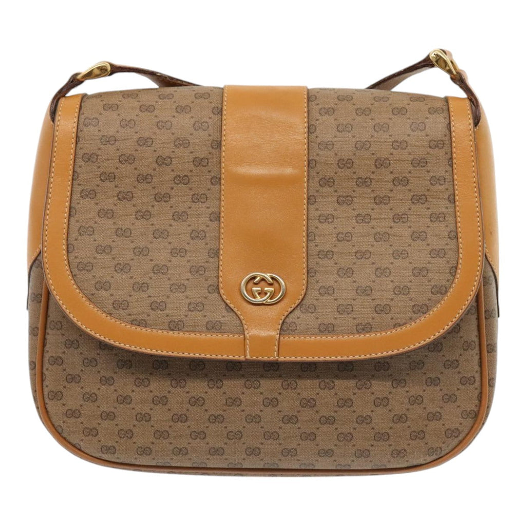 GUCCI Micro GG Supreme Shoulder Bag PVC Leather Beige Gold yk15078