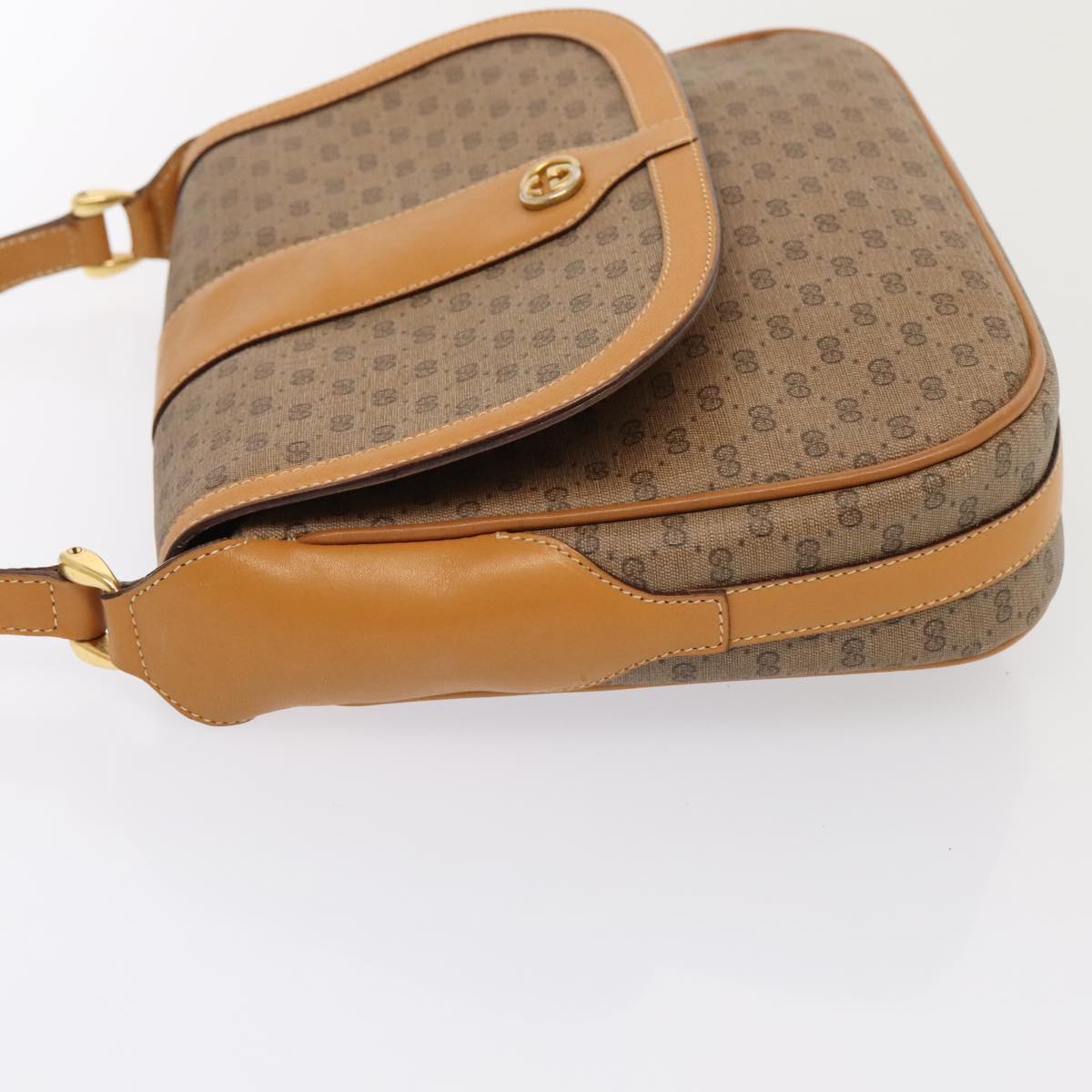 GUCCI Micro GG Supreme Shoulder Bag PVC Leather Beige Gold yk15078