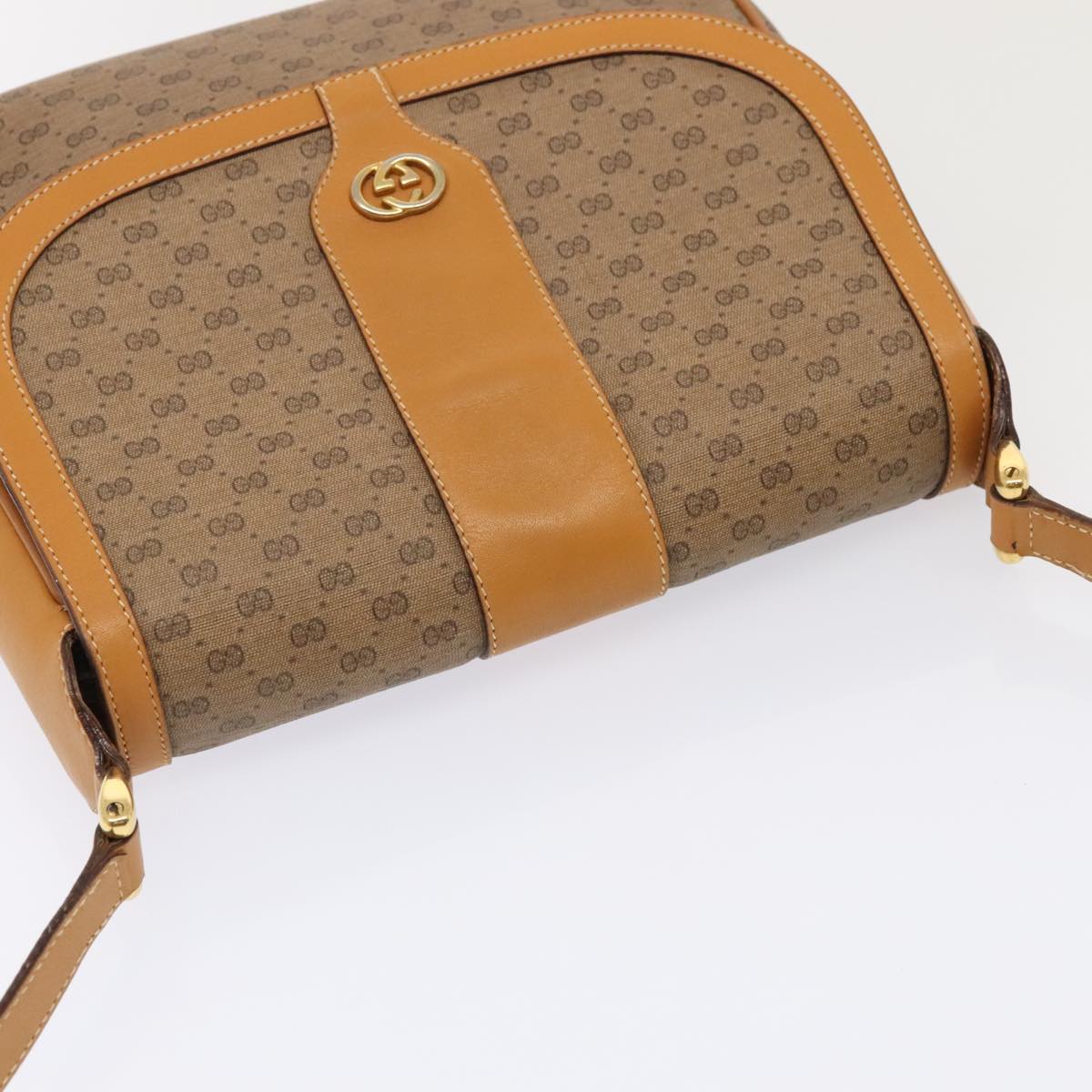 GUCCI Micro GG Supreme Shoulder Bag PVC Leather Beige Gold yk15078