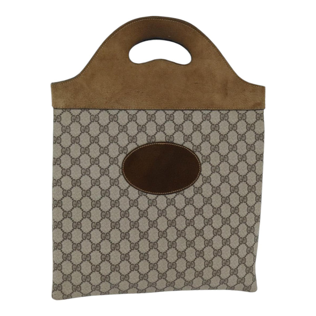 GUCCI GG Supreme Hand Bag PVC Leather Suede Beige Brown yk15083