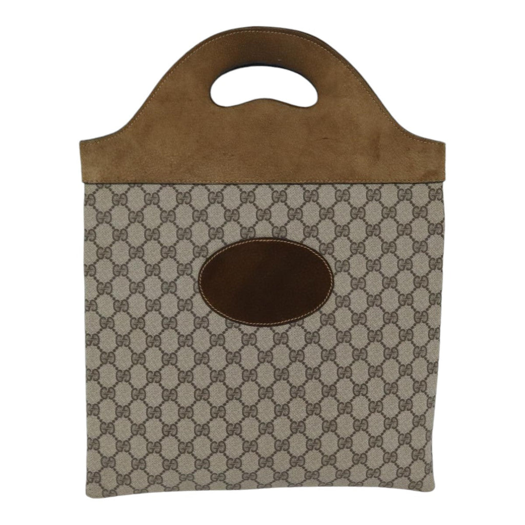 GUCCI GG Supreme Hand Bag PVC Leather Suede Beige Brown yk15083