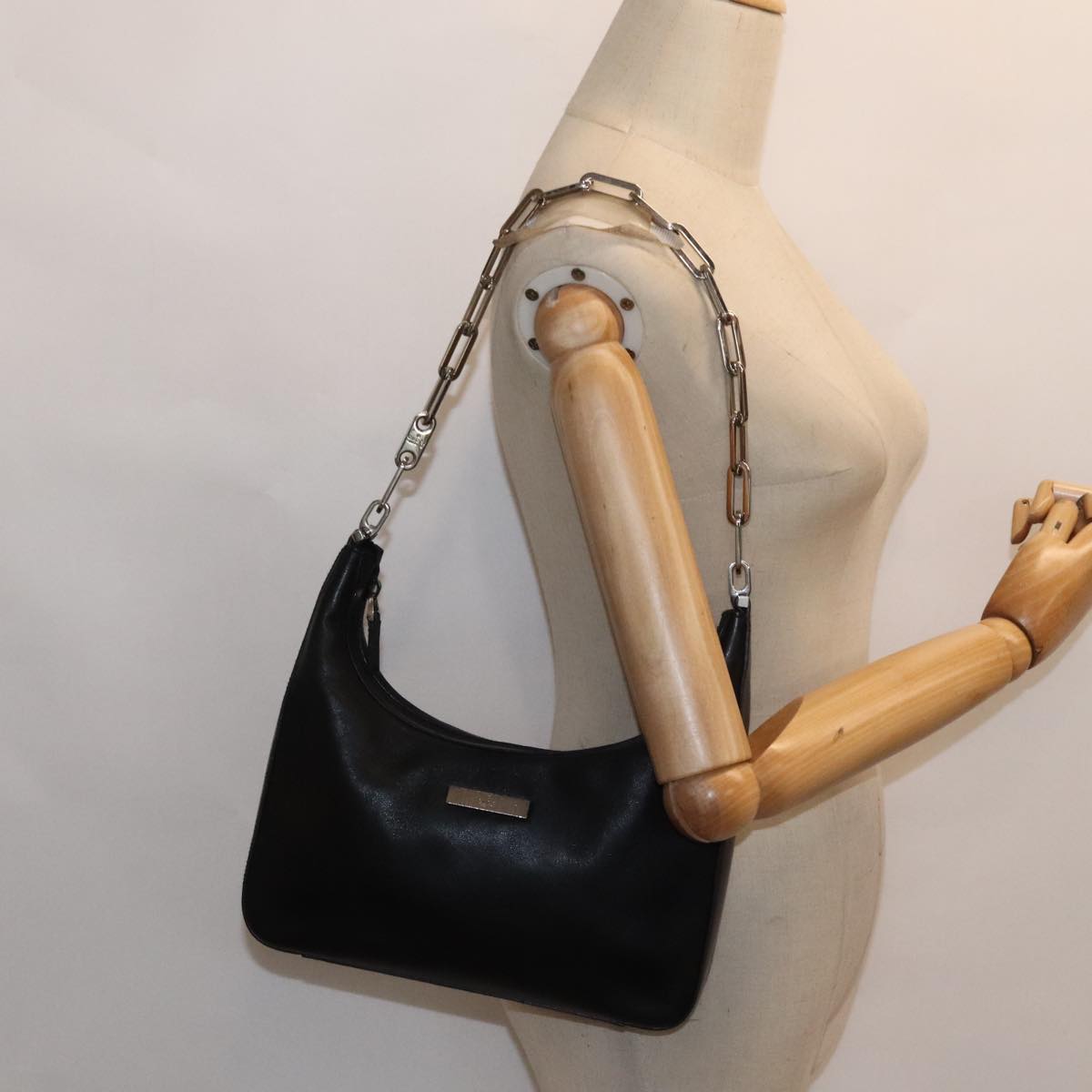 GUCCI Chain Shoulder Bag Leather Black Silver 001 3873 3754 yk15085