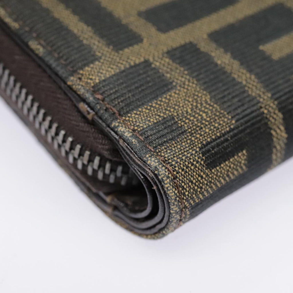 FENDI Zucca Canvas Compact Wallet Black Brown Silver yk15087