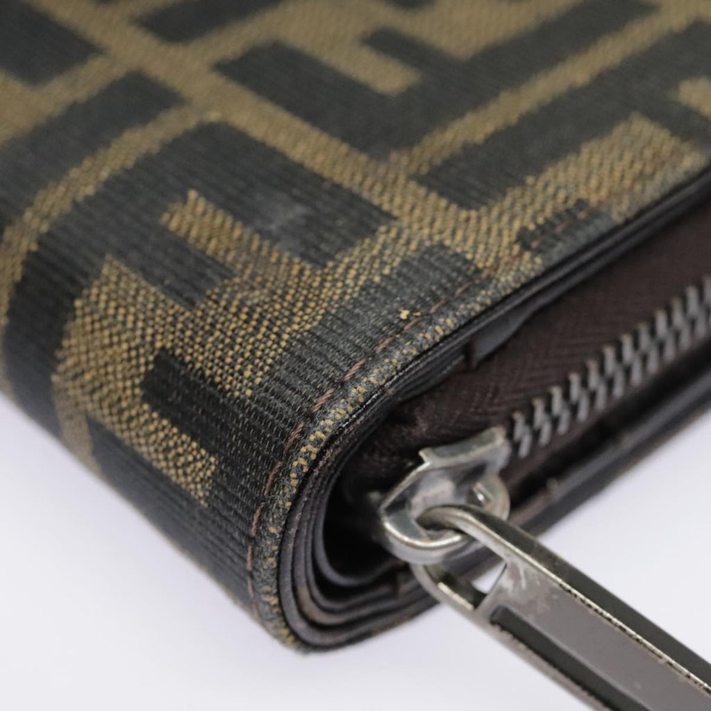 FENDI Zucca Canvas Compact Wallet Black Brown Silver yk15087