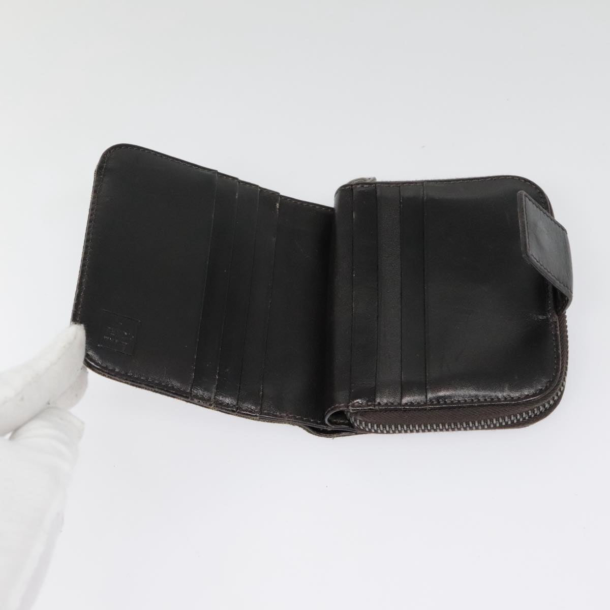 FENDI Zucca Canvas Compact Wallet Black Brown Silver yk15087