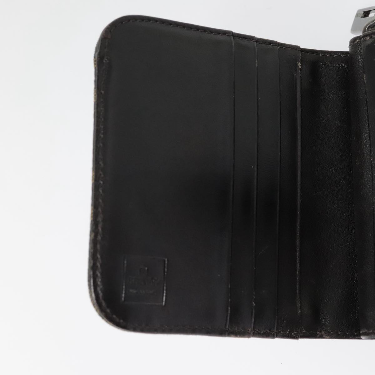 FENDI Zucca Canvas Compact Wallet Black Brown Silver yk15087