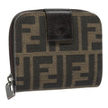 FENDI Zucca Canvas Compact Wallet Black Brown Silver yk15087
