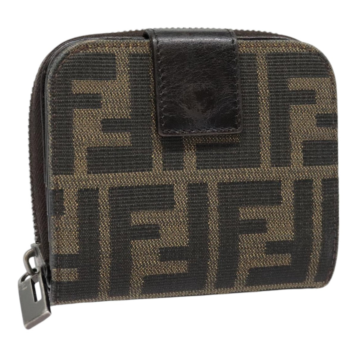 FENDI Zucca Canvas Compact Wallet Black Brown Silver yk15087
