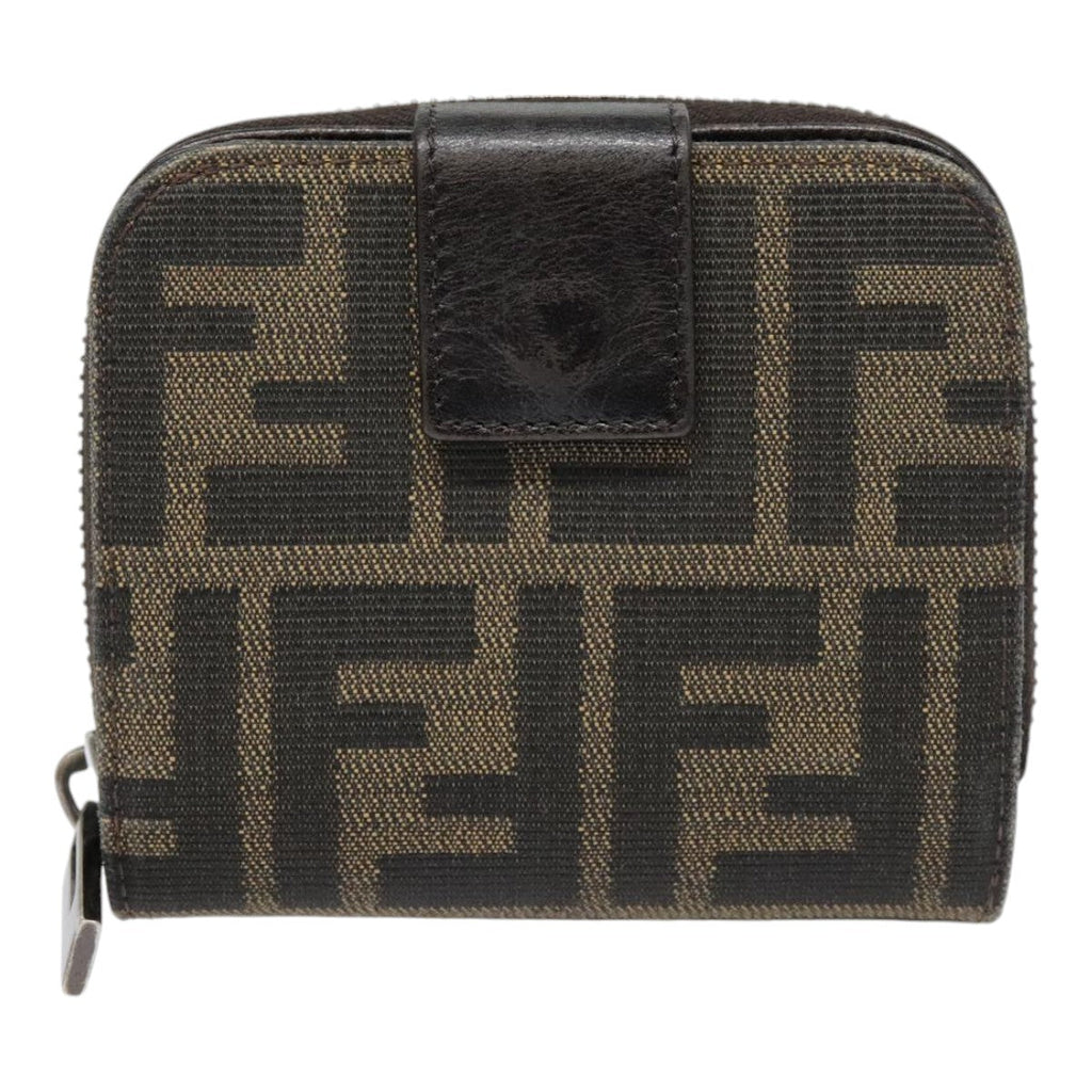 FENDI Zucca Canvas Compact Wallet Black Brown Silver yk15087