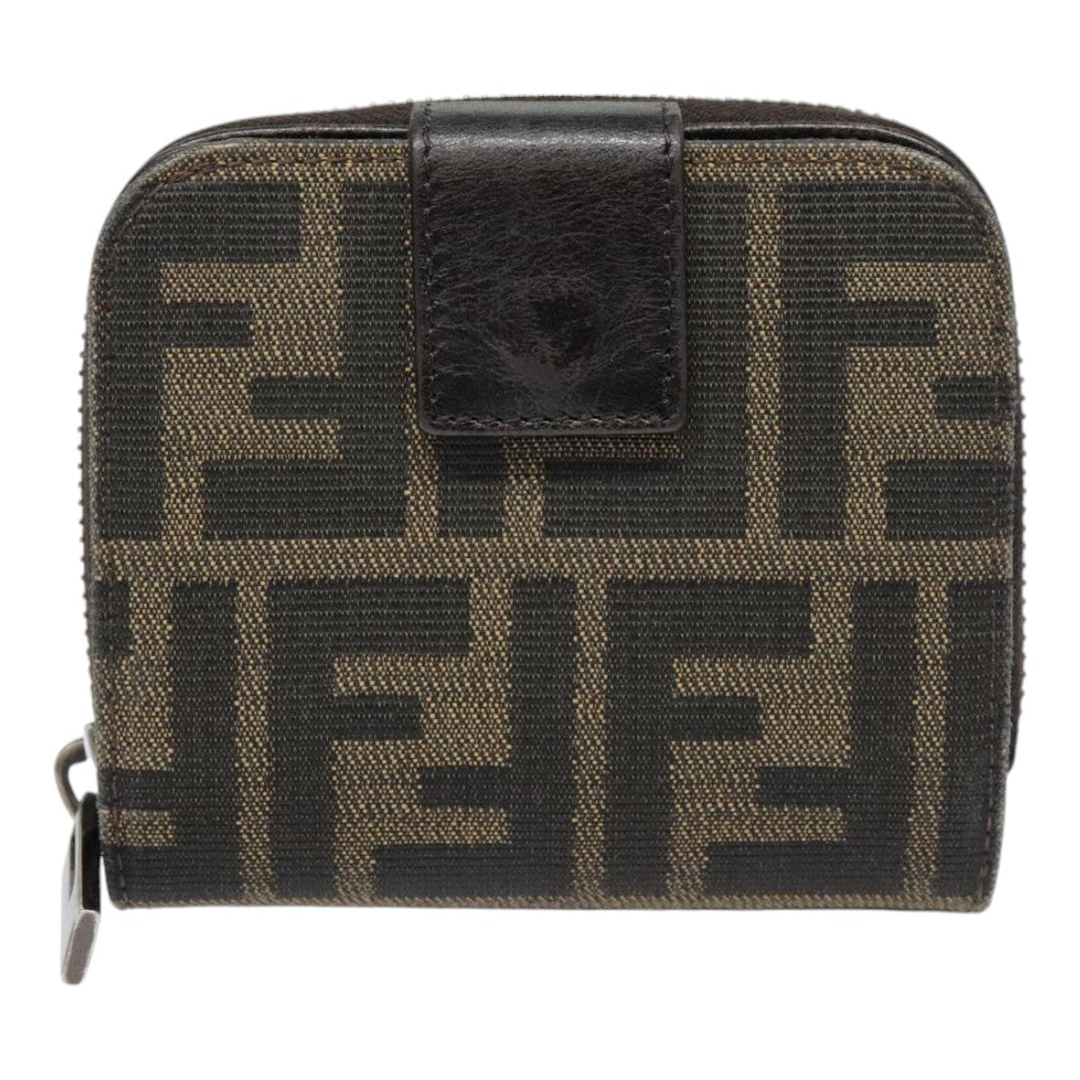 FENDI Zucca Canvas Compact Wallet Black Brown Silver yk15087