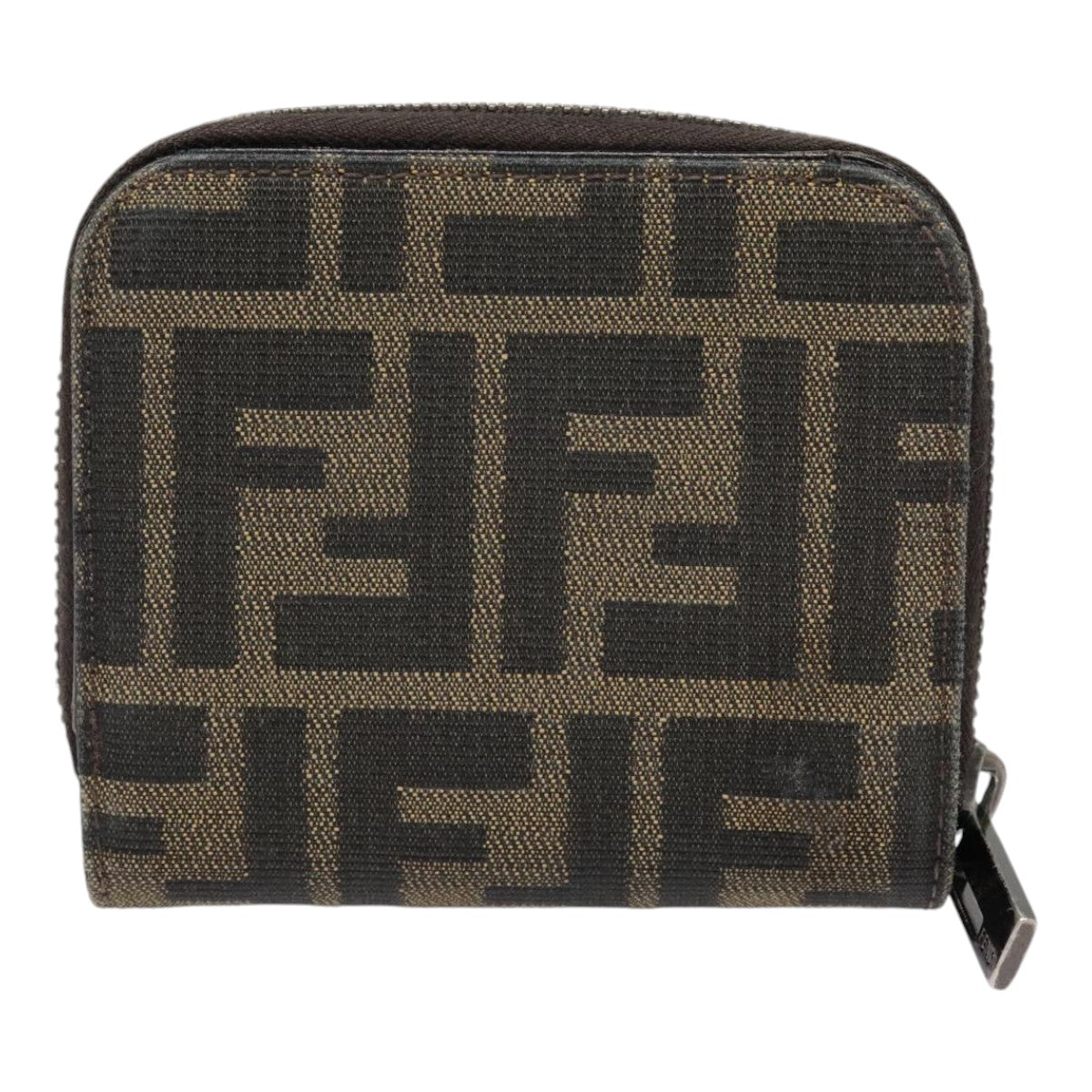 FENDI Zucca Canvas Compact Wallet Black Brown Silver yk15087