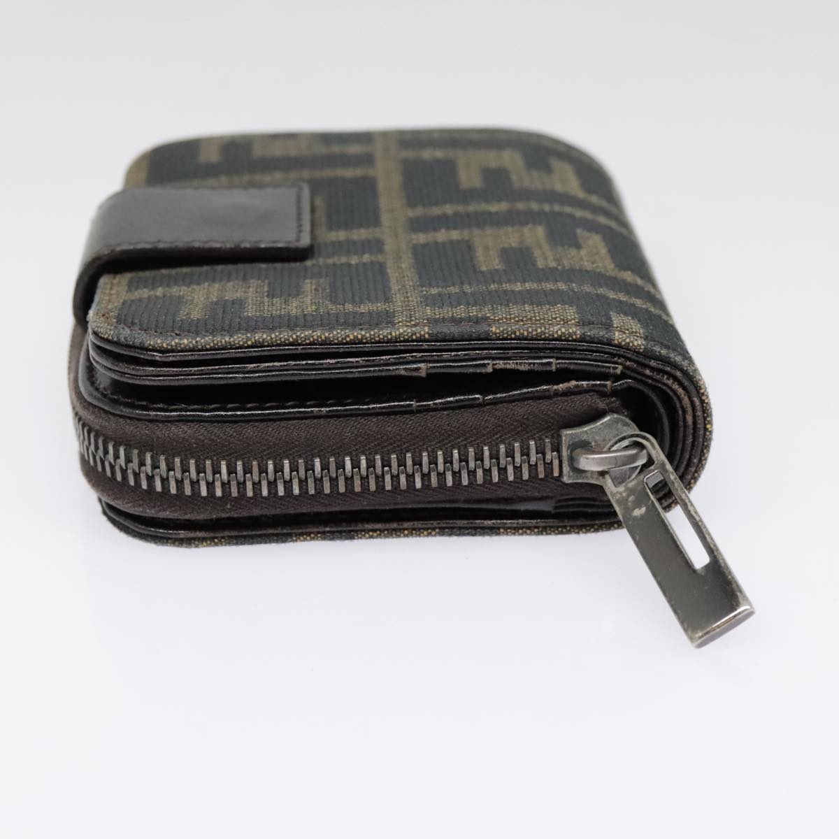 FENDI Zucca Canvas Compact Wallet Black Brown Silver yk15087