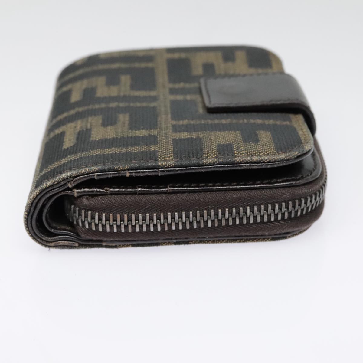 FENDI Zucca Canvas Compact Wallet Black Brown Silver yk15087
