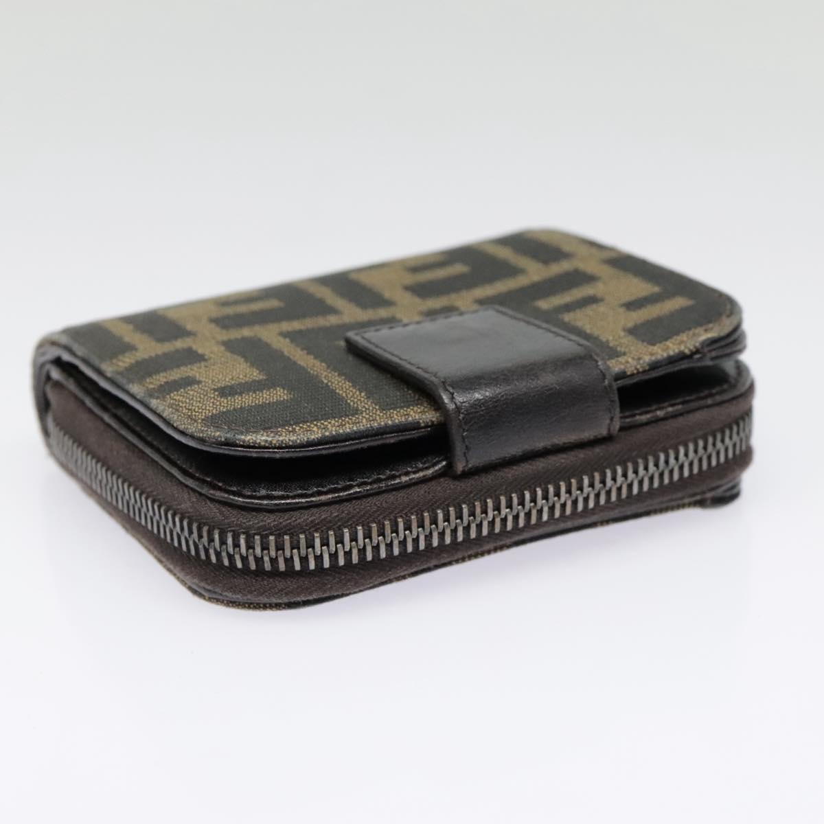 FENDI Zucca Canvas Compact Wallet Black Brown Silver yk15087