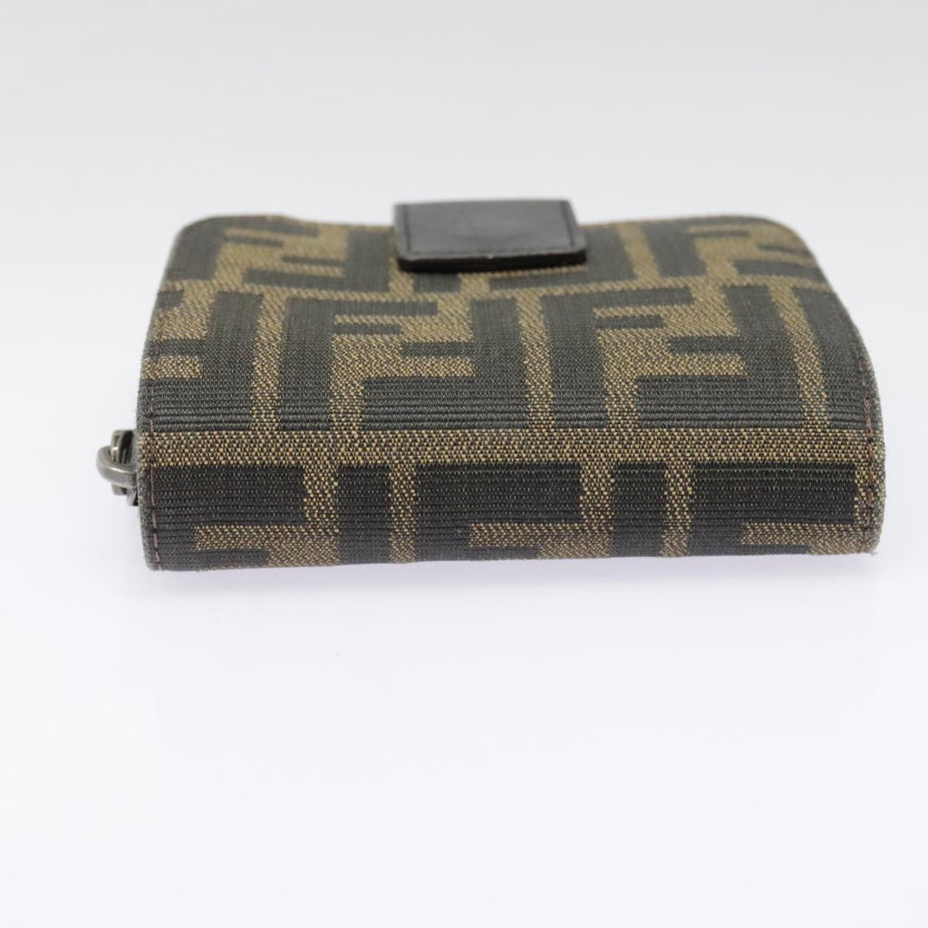 FENDI Zucca Canvas Compact Wallet Black Brown Silver yk15087