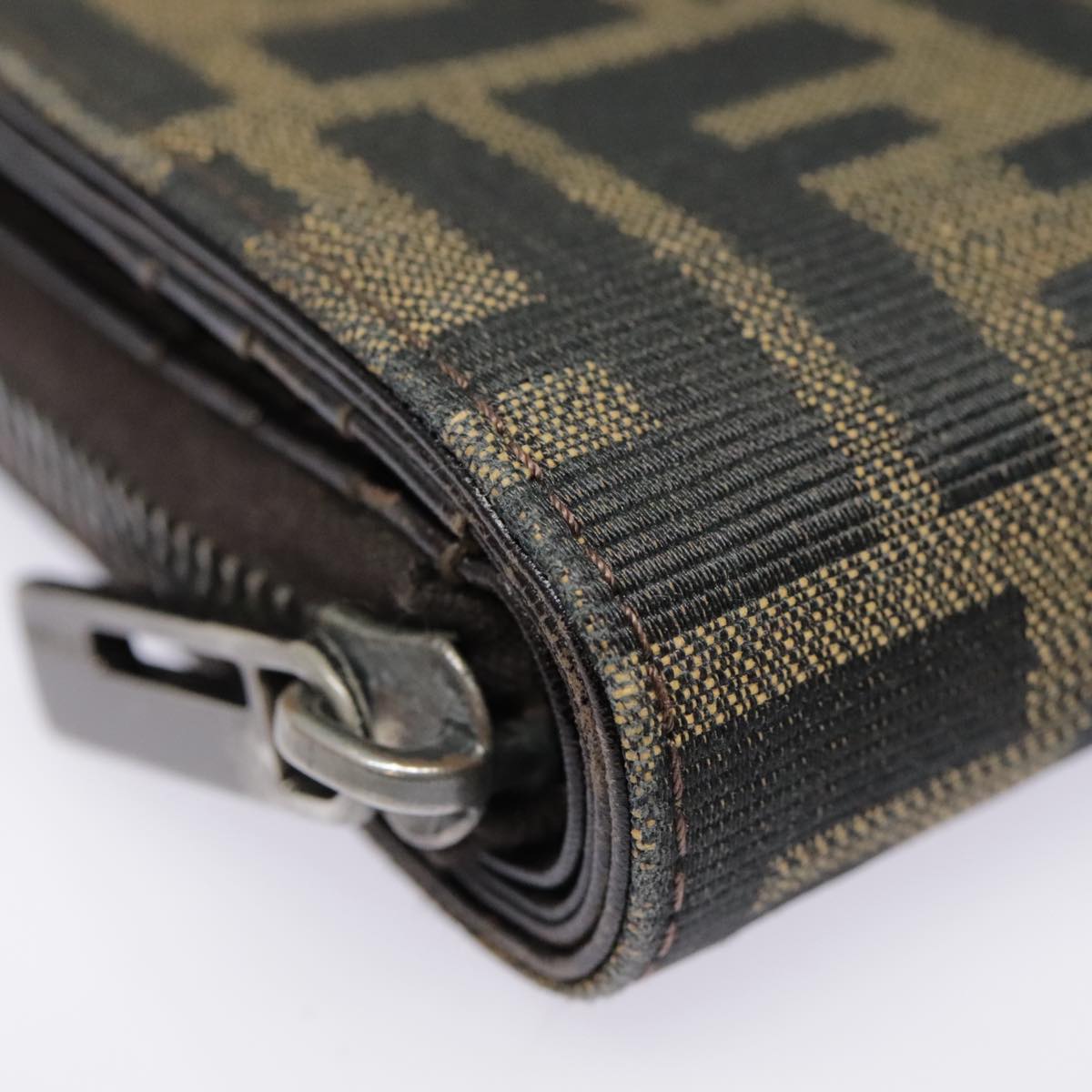 FENDI Zucca Canvas Compact Wallet Black Brown Silver yk15087
