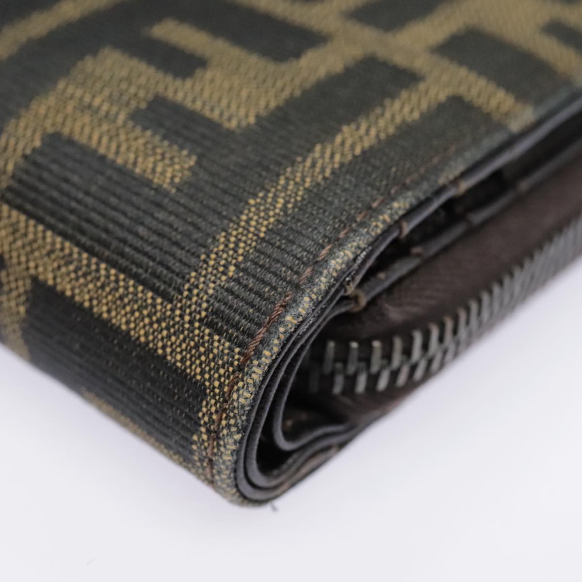 FENDI Zucca Canvas Compact Wallet Black Brown Silver yk15087